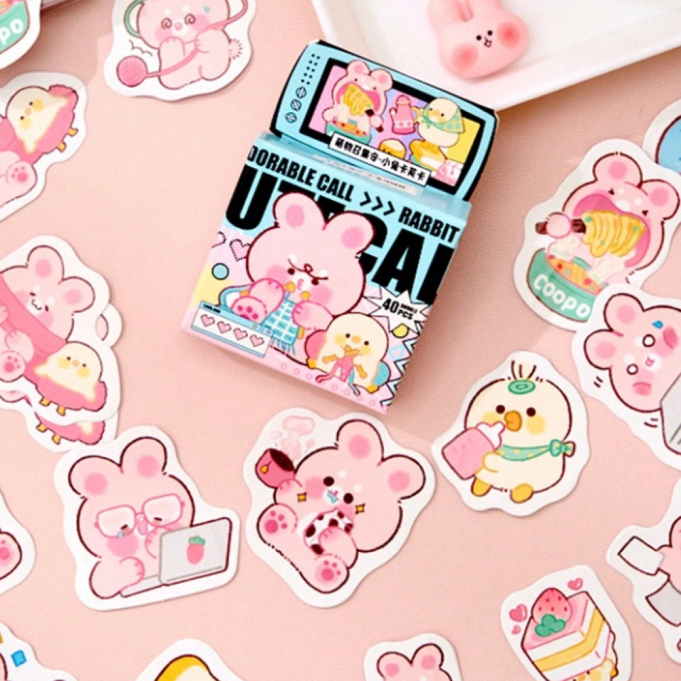 Boite de stickers lapins roses