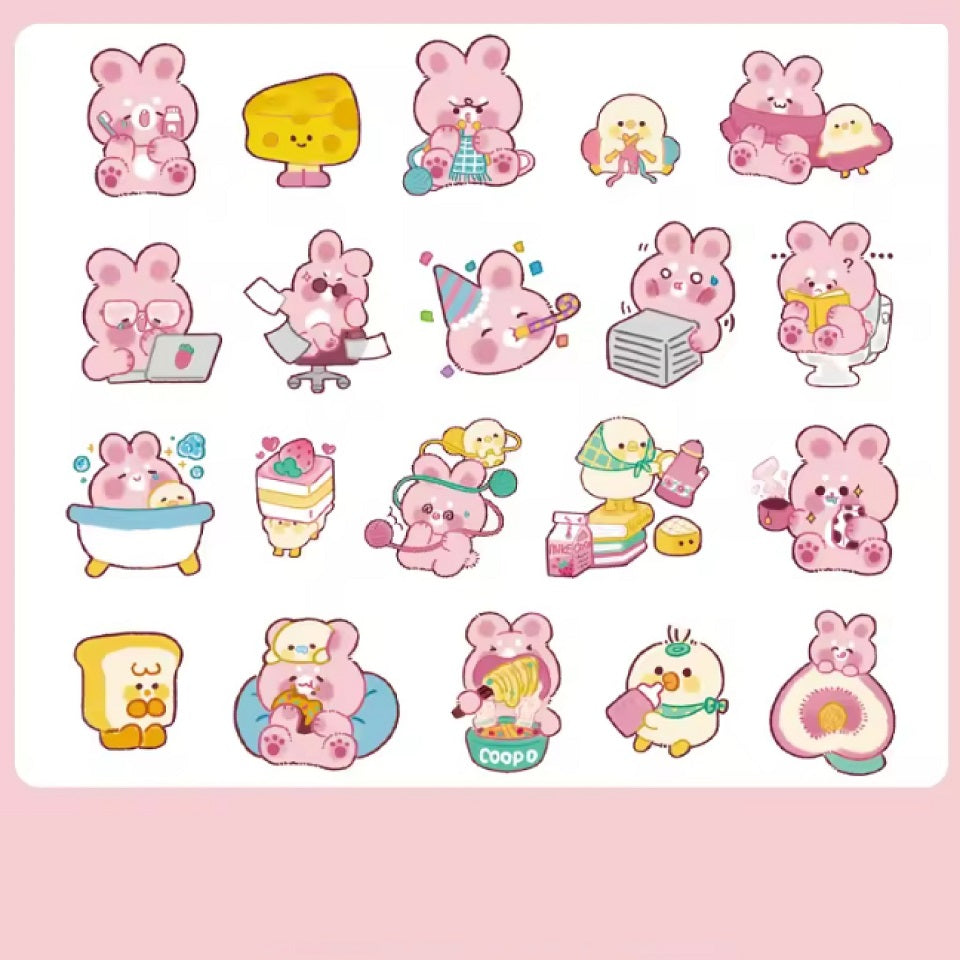 Boite de stickers lapins roses