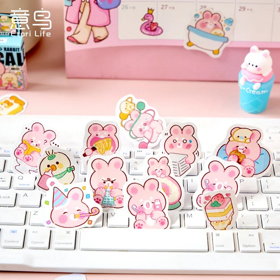 Boite de stickers lapins roses