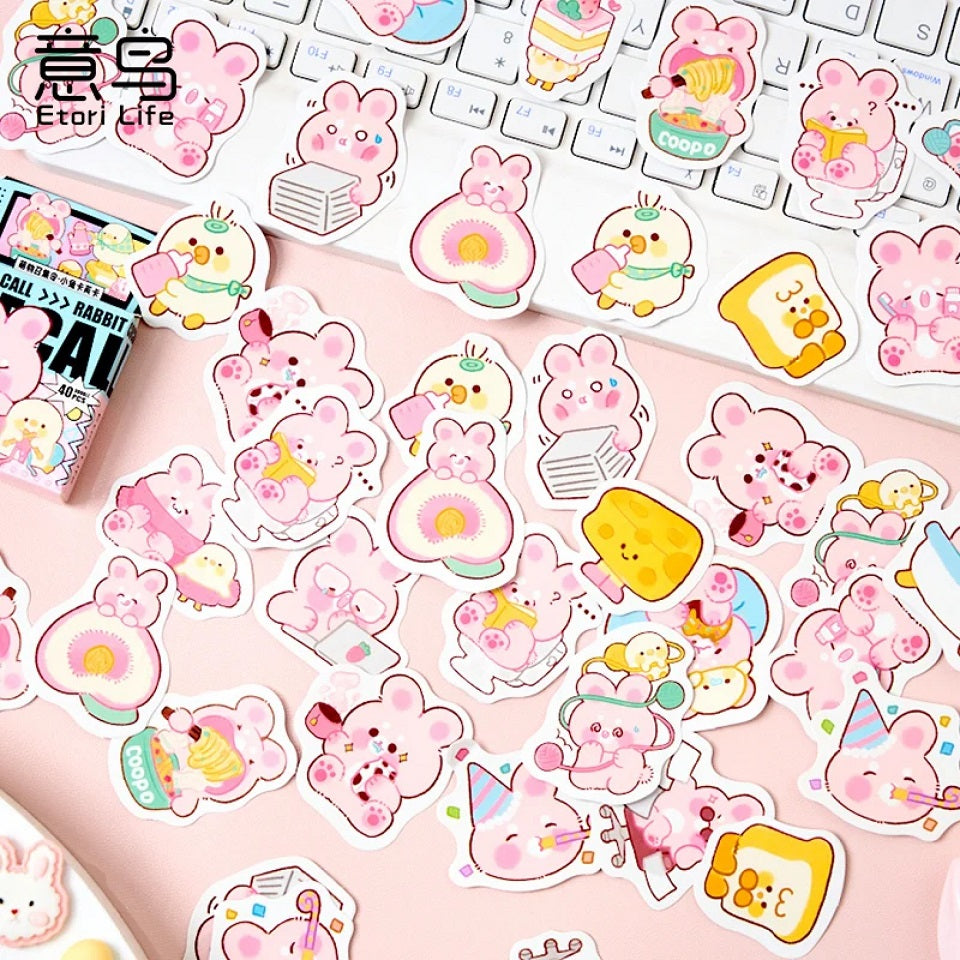 Boite de stickers lapins roses