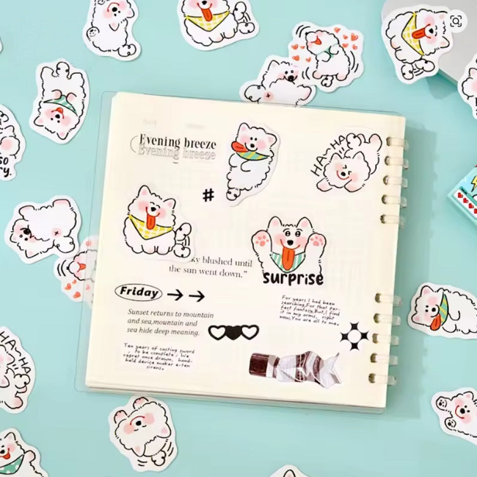 Boite de stickers petit chien blanc