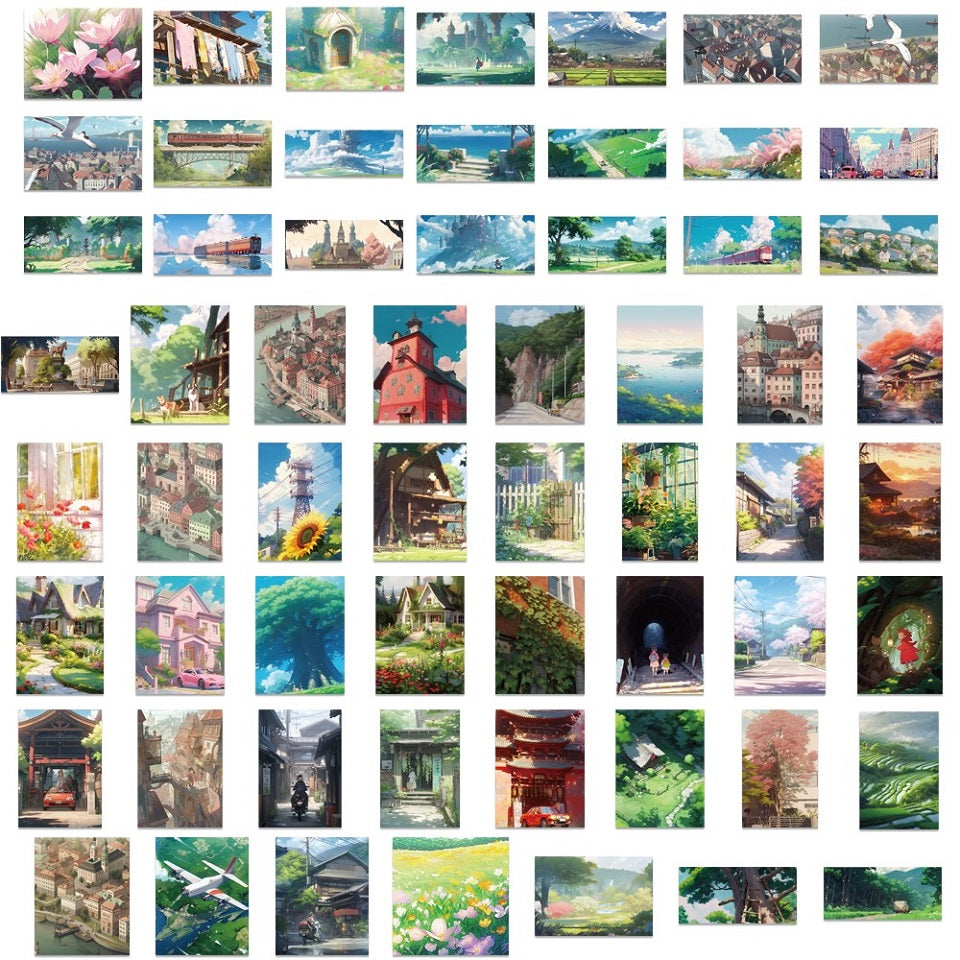 Lot de 20 stickers paysages Ghibli