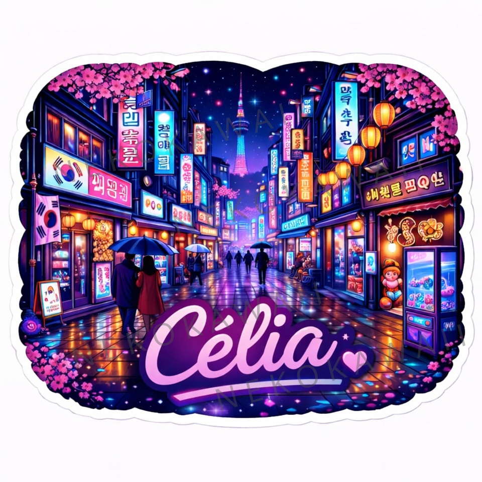 Sticker prénom personnalisé "Une nuit à Séoul"