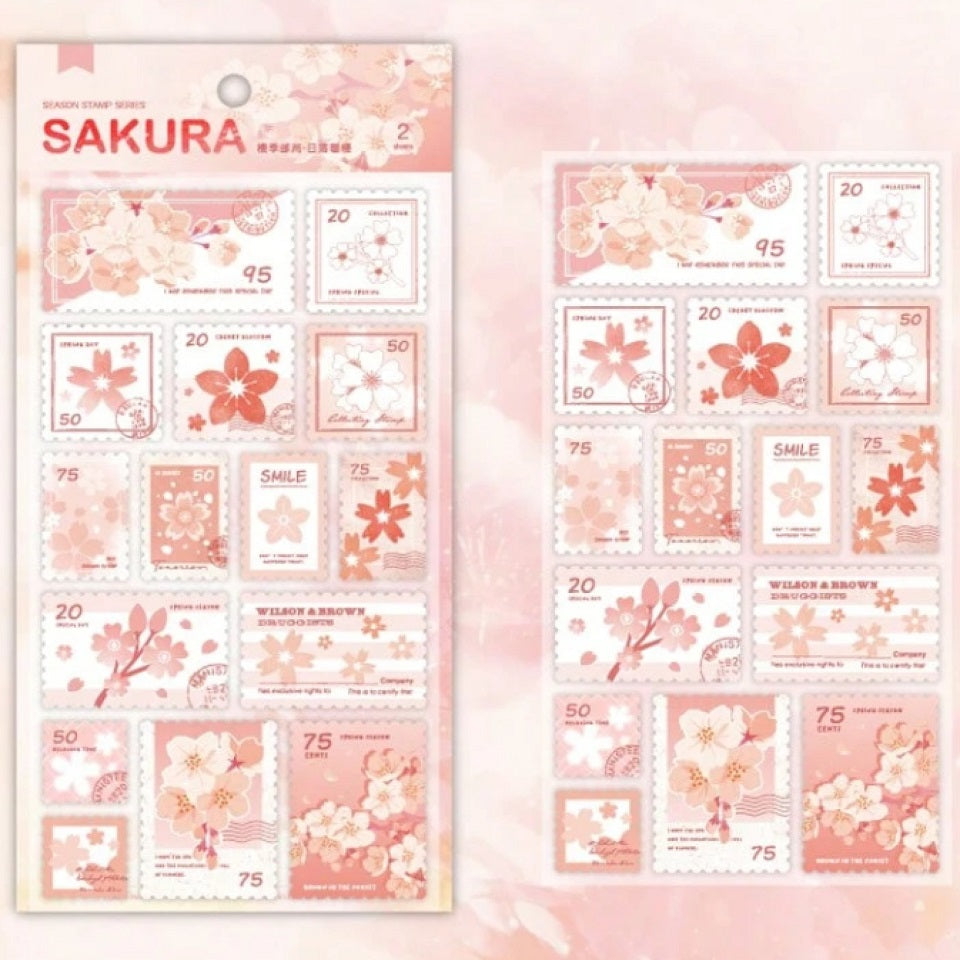 Planches de stickers timbres fleurs de sakura