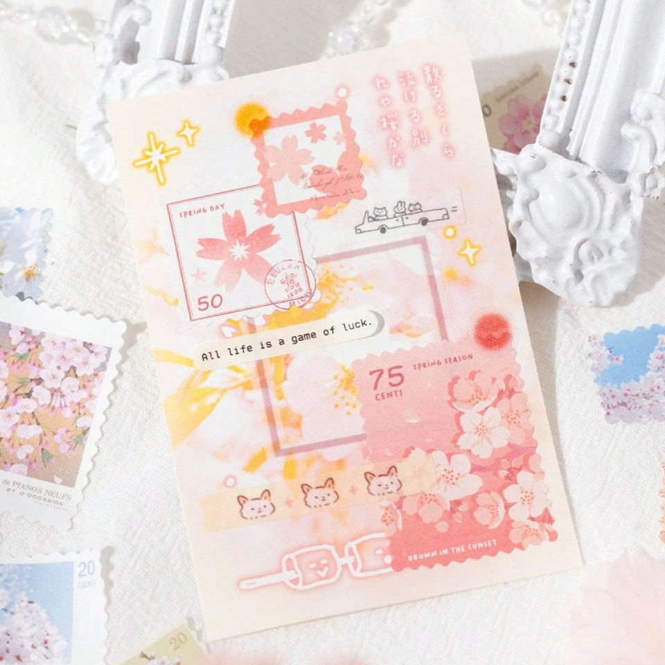 Planches de stickers timbres fleurs de sakura