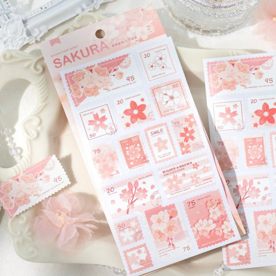 Planches de stickers timbres fleurs de sakura