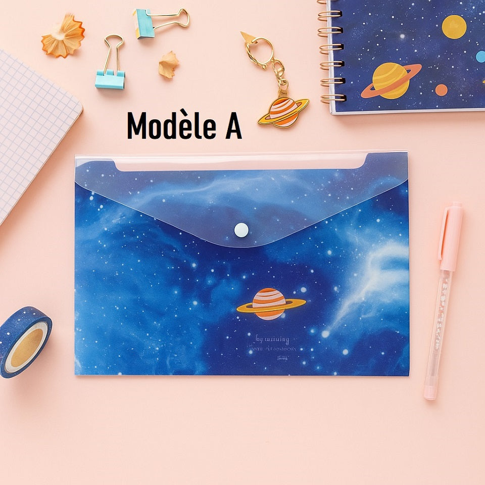 Pochette plastique motif galaxie