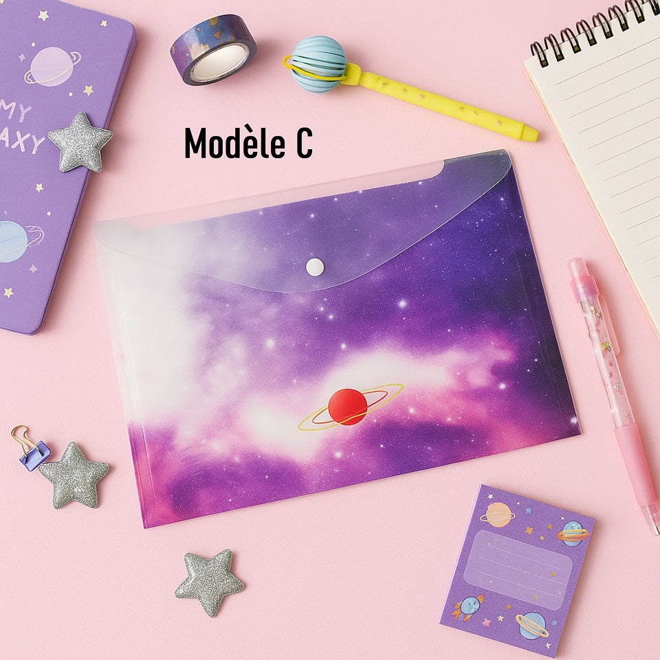 Pochette plastique motif galaxie