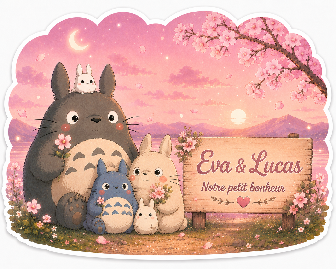 🌸 Sticker Totoro Personnalisé – Prénom, Couple & Date Souvenir 🌸