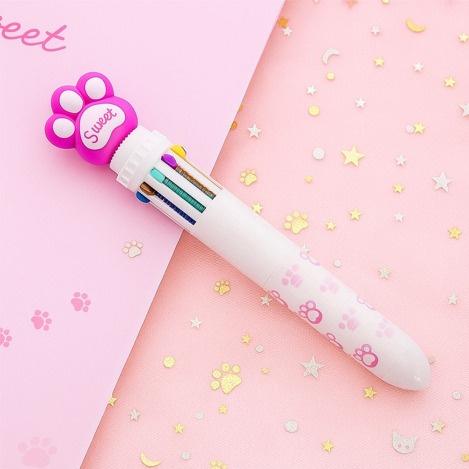 Stylo 10 couleurs patte de chat