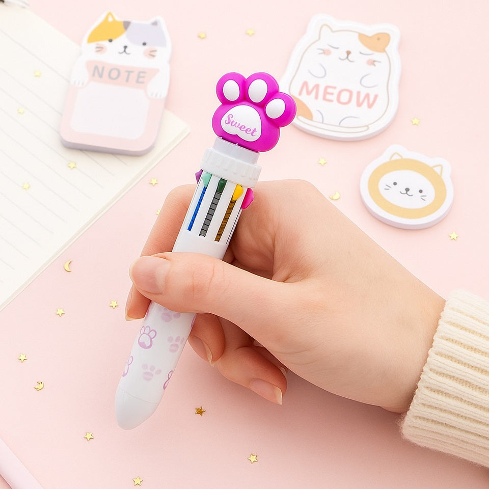 Stylo 10 couleurs patte de chat