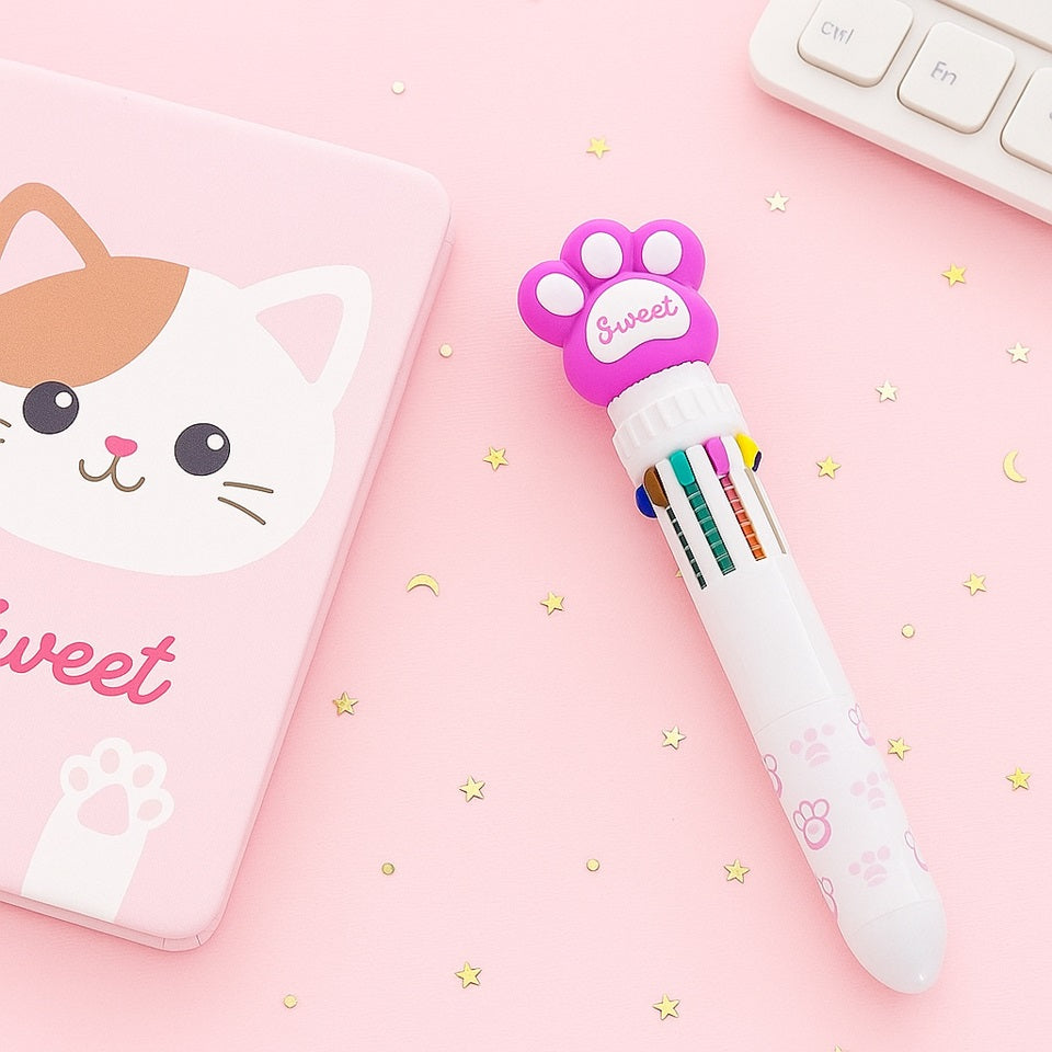 Stylo 10 couleurs patte de chat