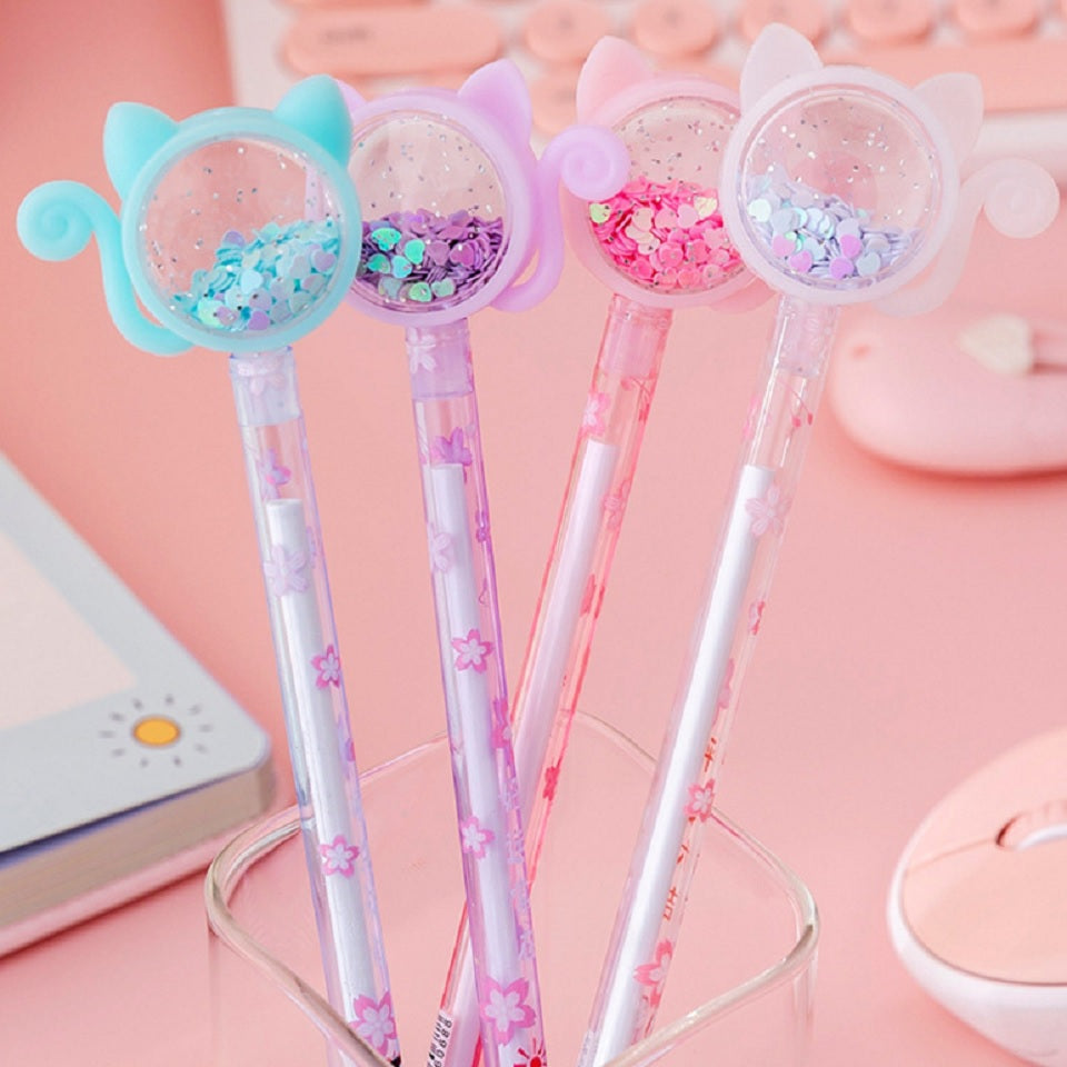 Stylo chat paillettes et sakura (PROMO -10%)