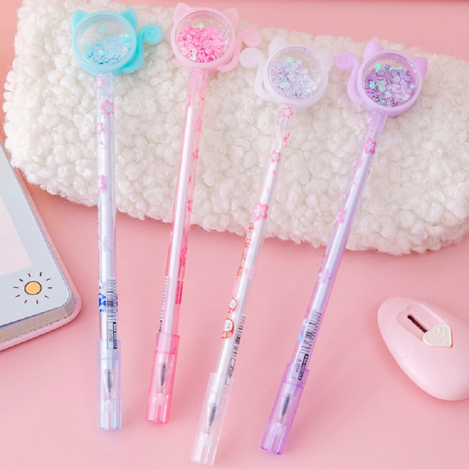 Stylo chat paillettes et sakura (PROMO -10%)
