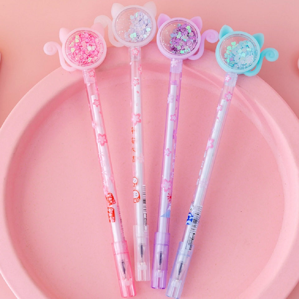 Stylo chat paillettes et sakura (PROMO -10%)