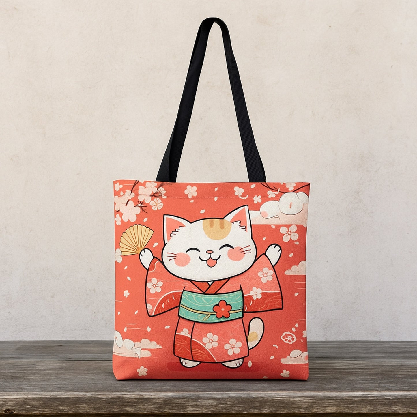 Tote bag chat en kimono