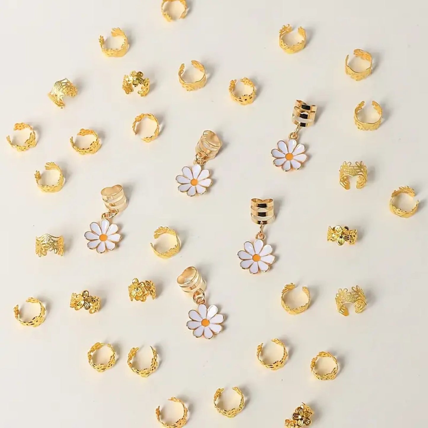 Lot d'anneaux décoratifs de cheveux dorés à fleurs