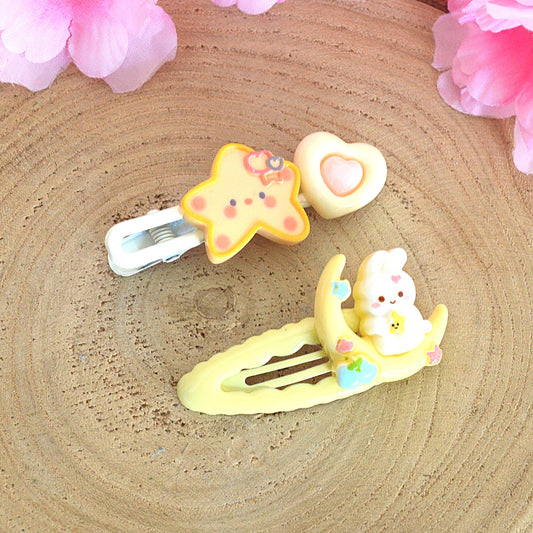 Lot de 2 barrettes à cheveux lapin étoile