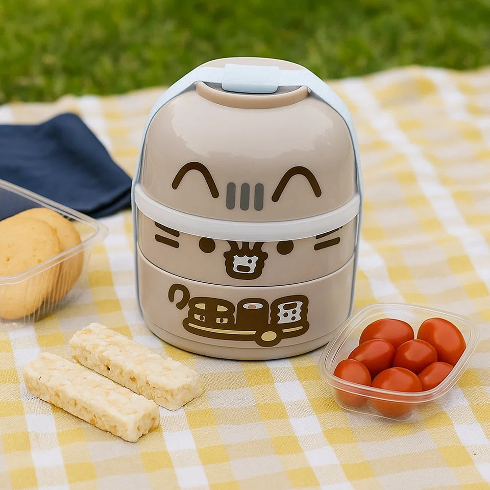 boite repas bento box au design pusheen pour transporter les repas. idéal pour pique-nique. Design mignon kawaii et pratique avec plusieurs compartiments