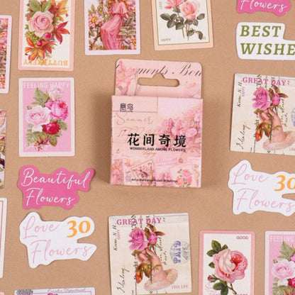 Boite de stickers timbres fleuris