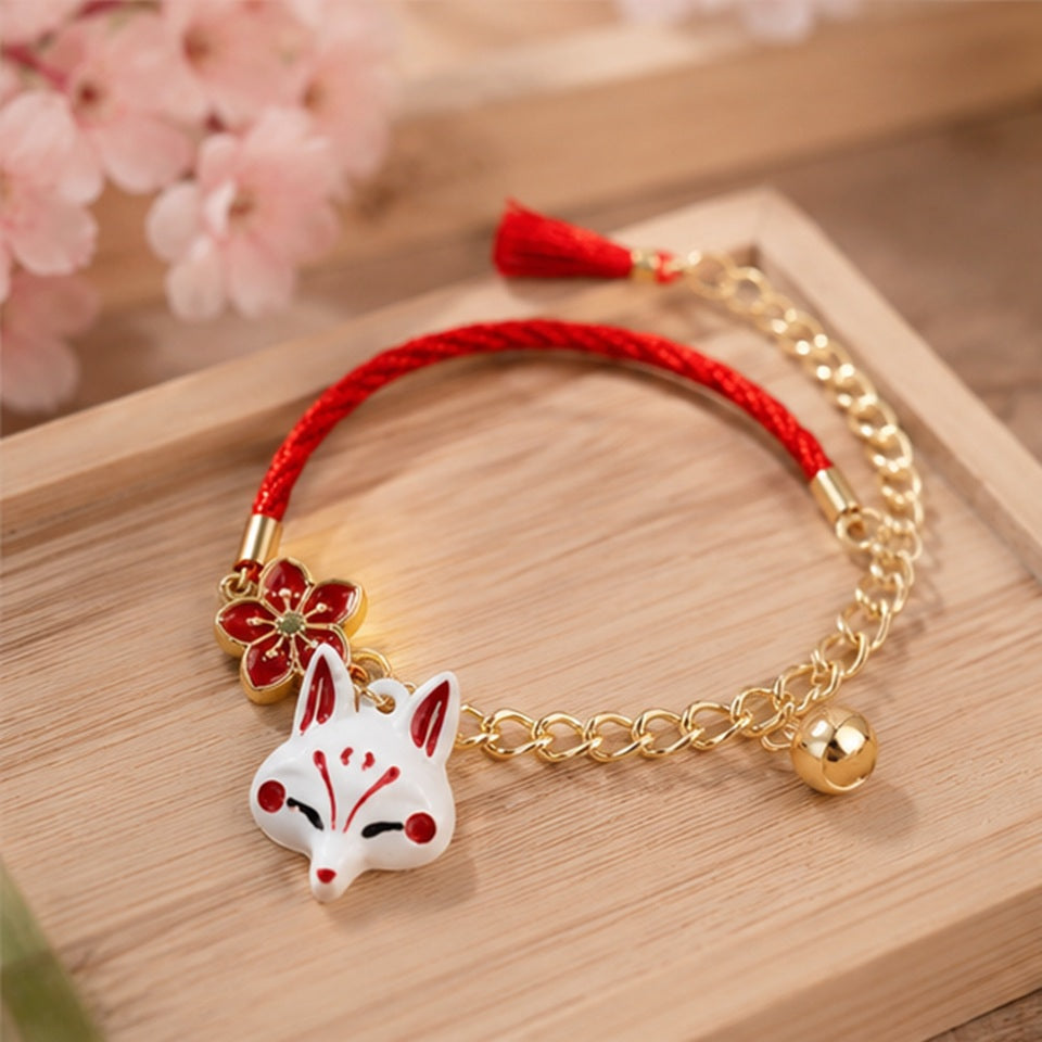 Bracelet kitsune porté au poignet – longueur 18+5 cm alliage zinc et corde