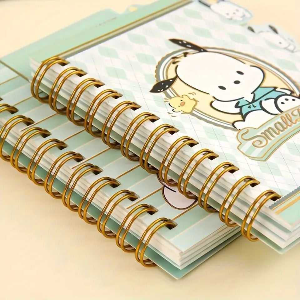 des carnets de couleur verte inspirés du personnage de Sanrio : Pochacco le petit chien Retrouvez-le dans différentes illustrations mignonnes. A l'intérieur des carnets, on trouve des intercalaires pour optimiser ses notes.