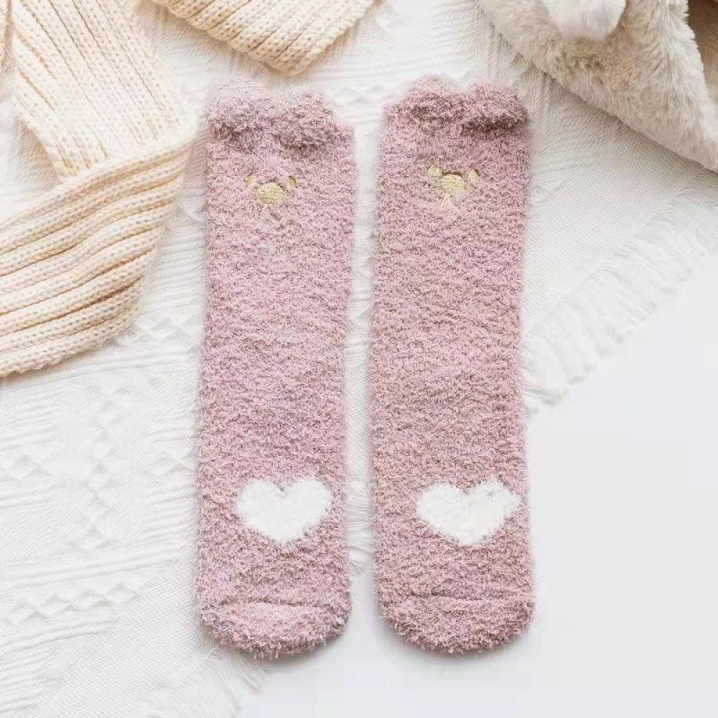 Chaussettes pilou ourson love rose