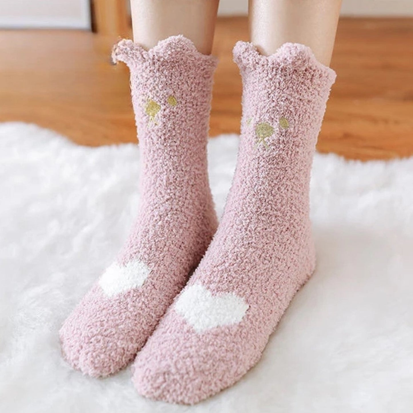 Chaussettes pilou ourson love rose
