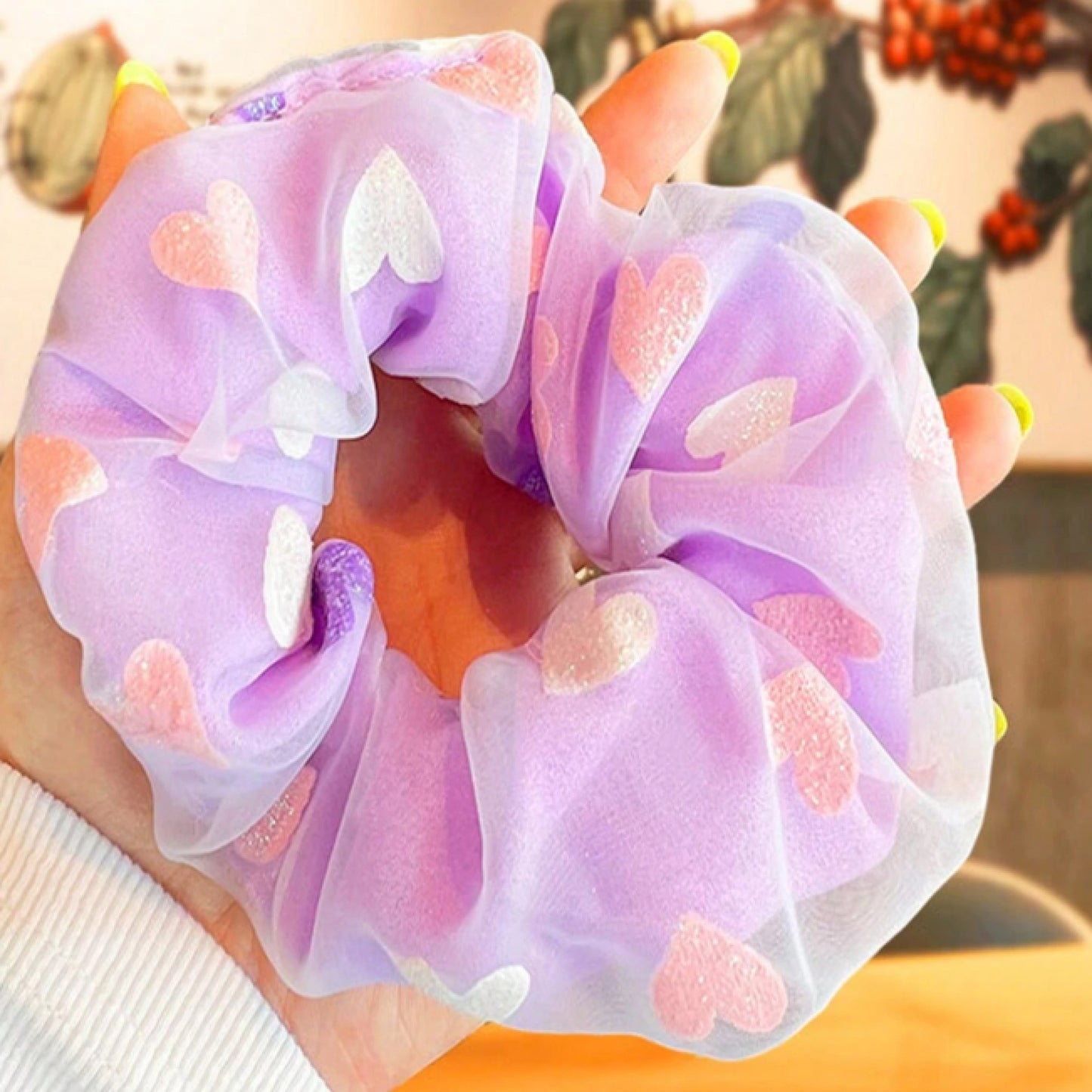 Chouchou coloré motif coeurs