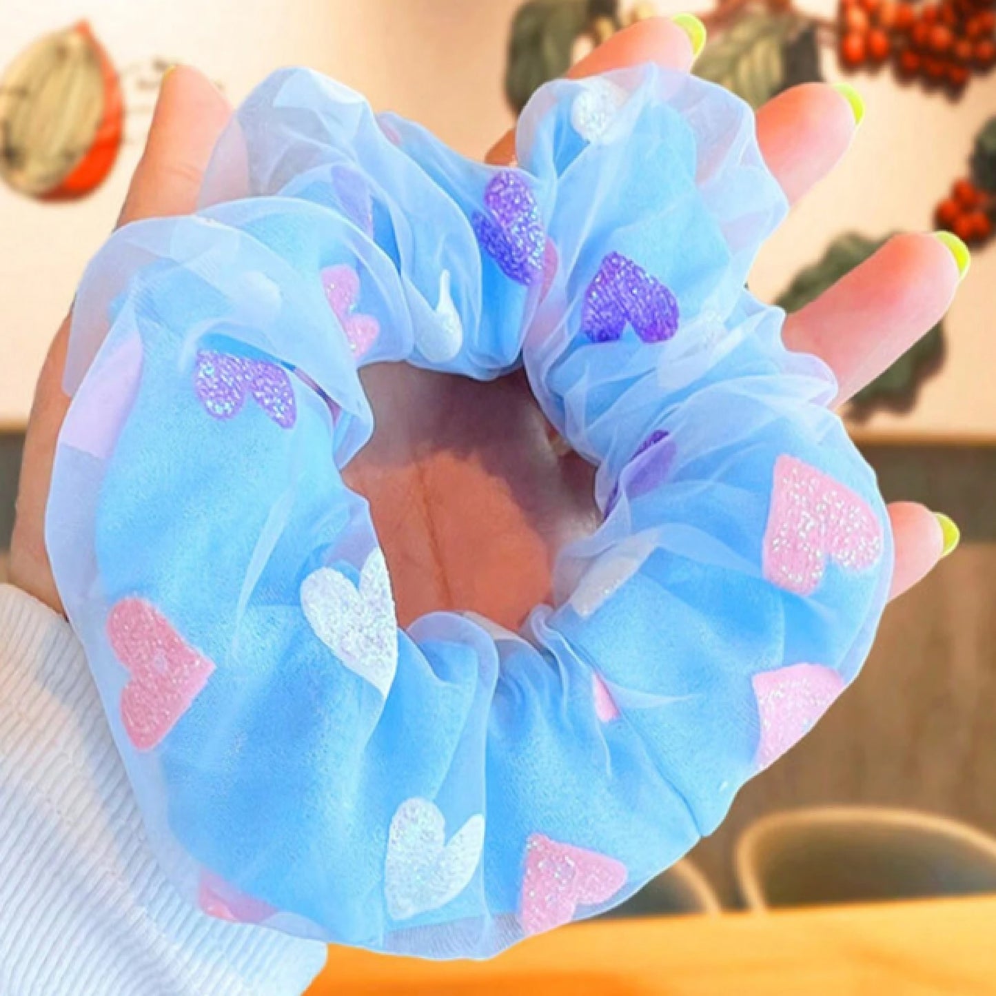 Chouchou coloré motif coeurs