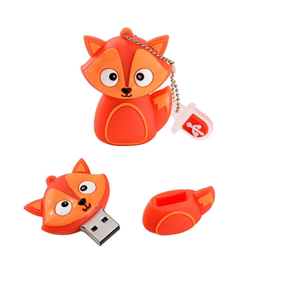 une clé usb de 16 go très mignonne en forme de renard roux aux grands yeux expressifs et adorables.