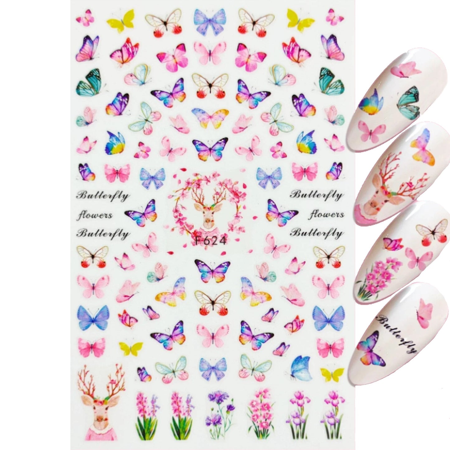 Déco nail art papillons colorés