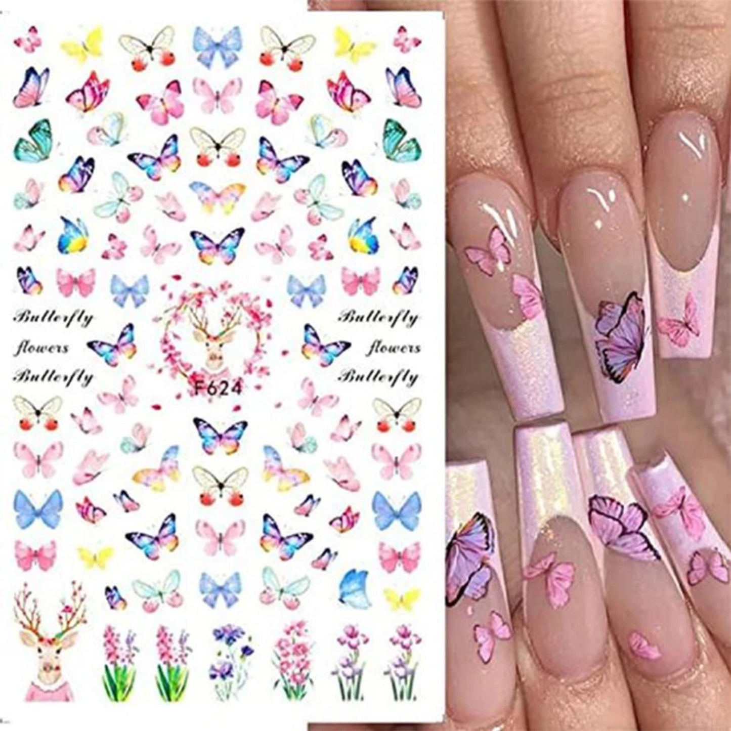 Déco nail art papillons colorés