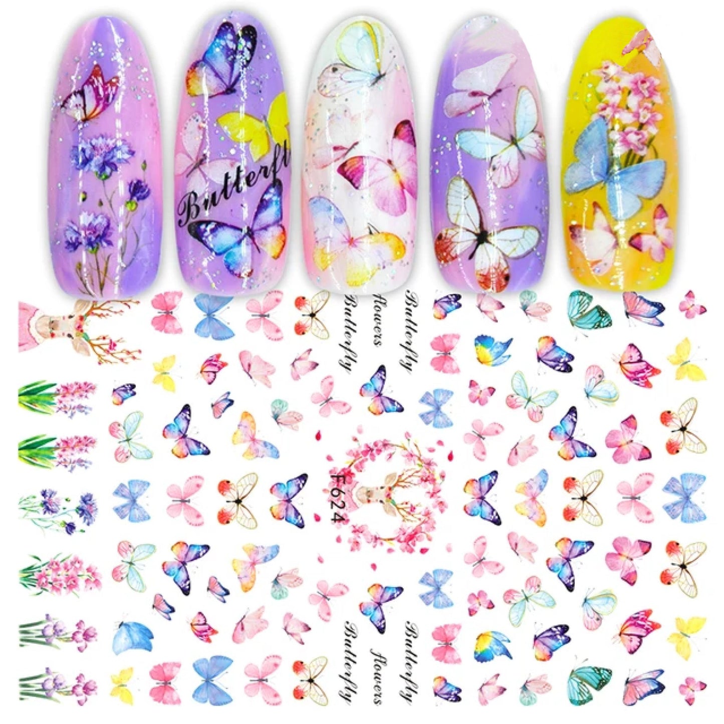 Déco nail art papillons colorés