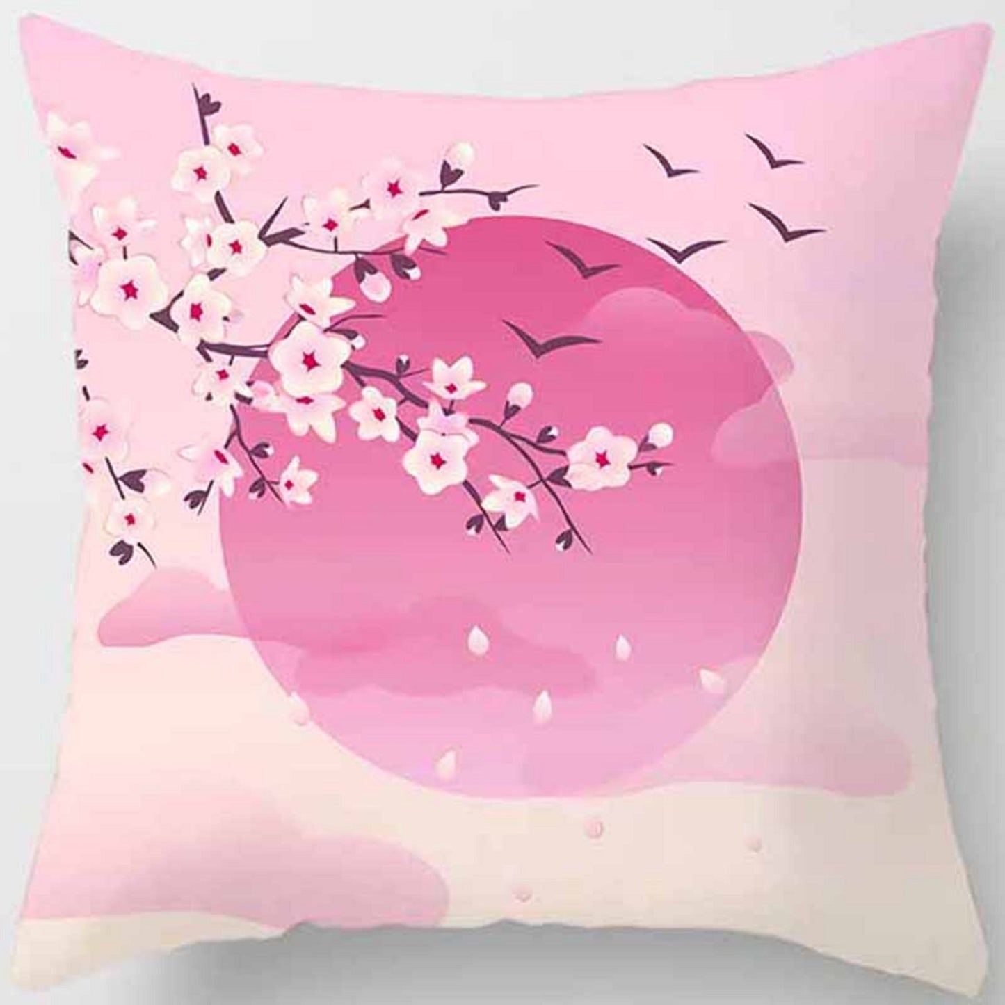 Housse de coussin sakura et soleil rose