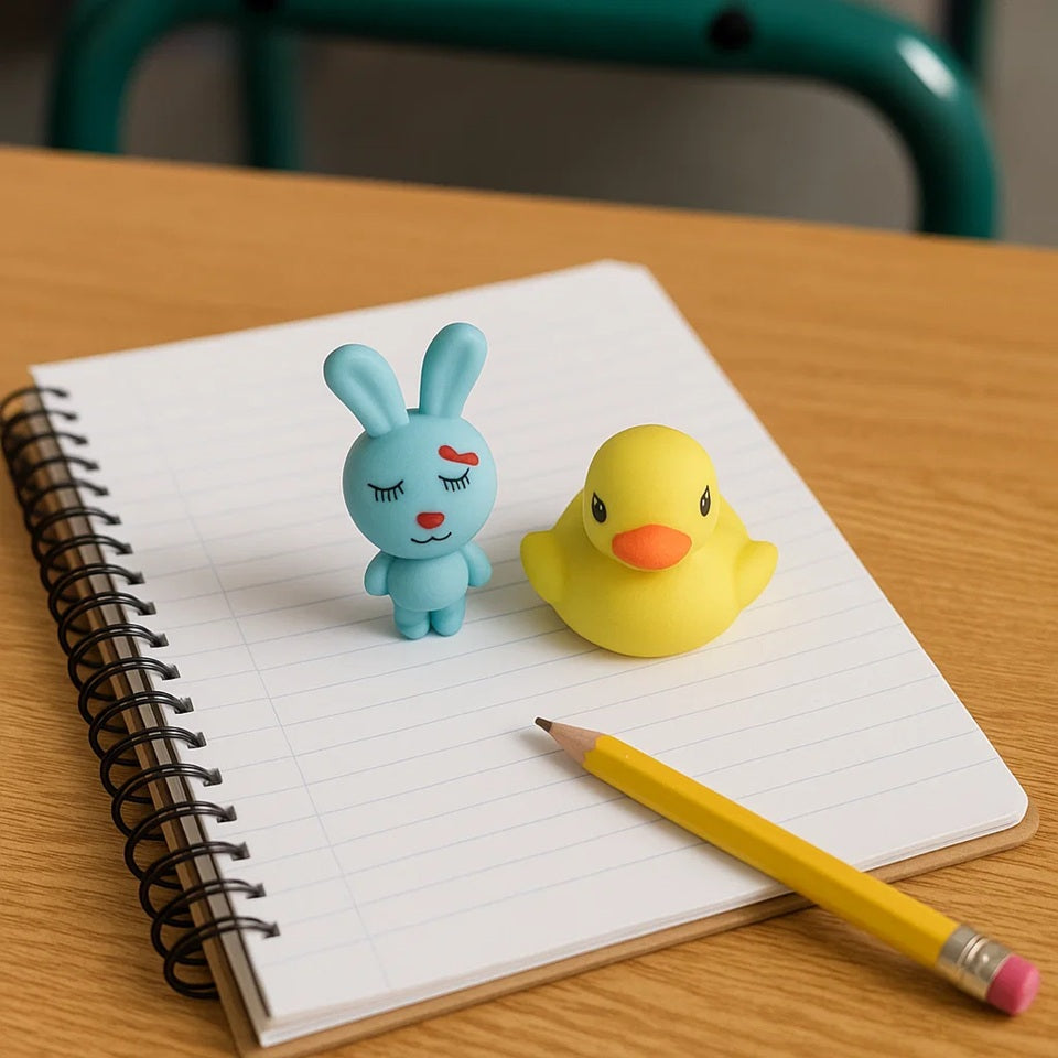 un lot de 5 gommes en forme d'animaux trop mignons : panda, hamster, grenouille, lapin et canard. Rigolotes et fun à utiliser, elles égayent votre bureau !