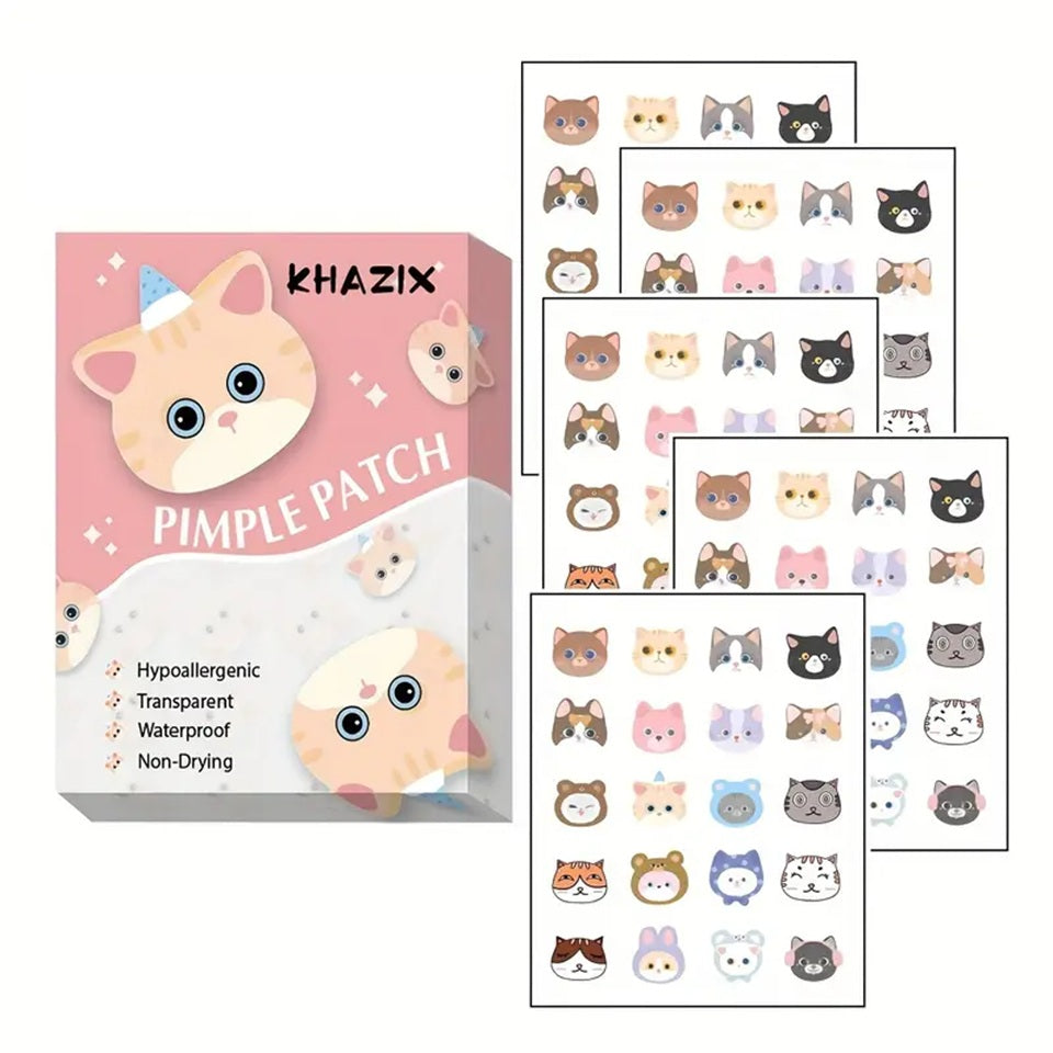 une boite de 100 patch anti acné en forme d'animaux super mignons. Parfaits comme soin pour faire disparaitre un bouton. Ajoute une touche de fun à votre routine soin.