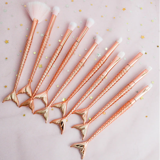 Lot de 10 pinceaux sirènes rose gold pour les yeux