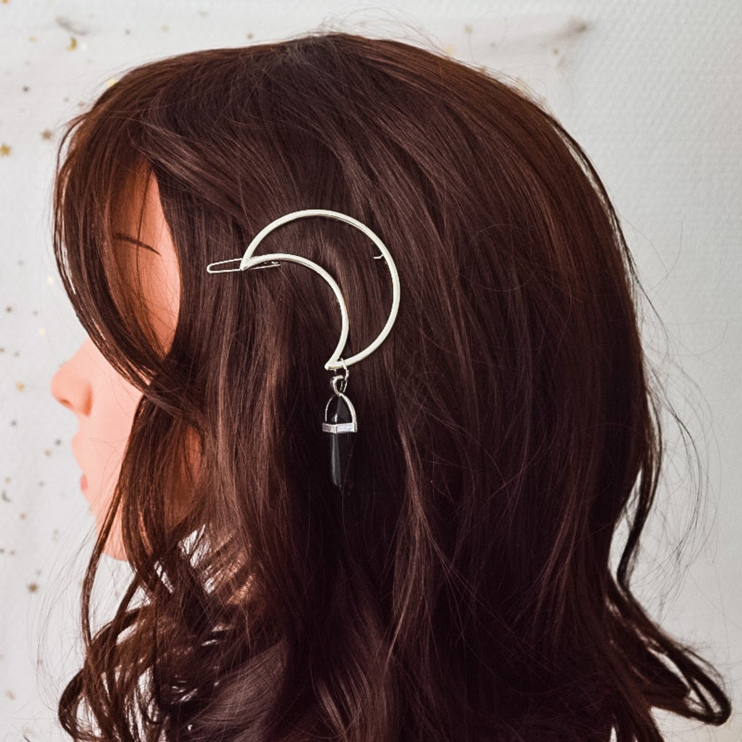 Barrette à cheveux lune et pierre