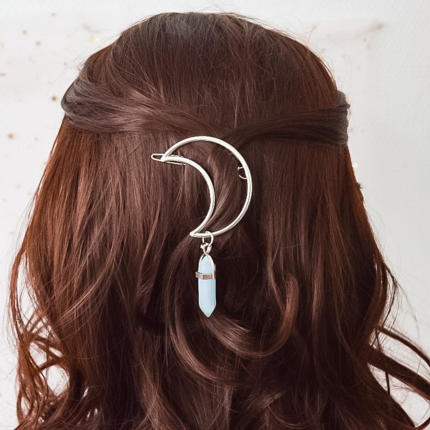 Barrette à cheveux lune et pierre