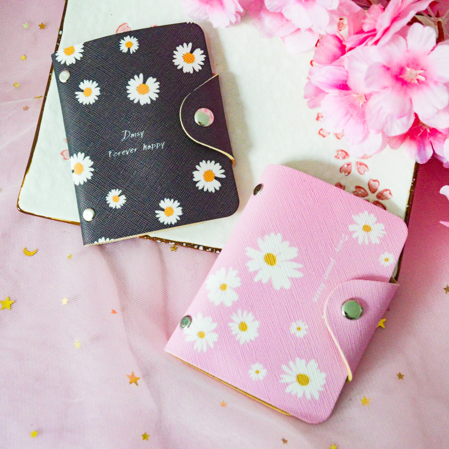 Porte-cartes motif marguerites