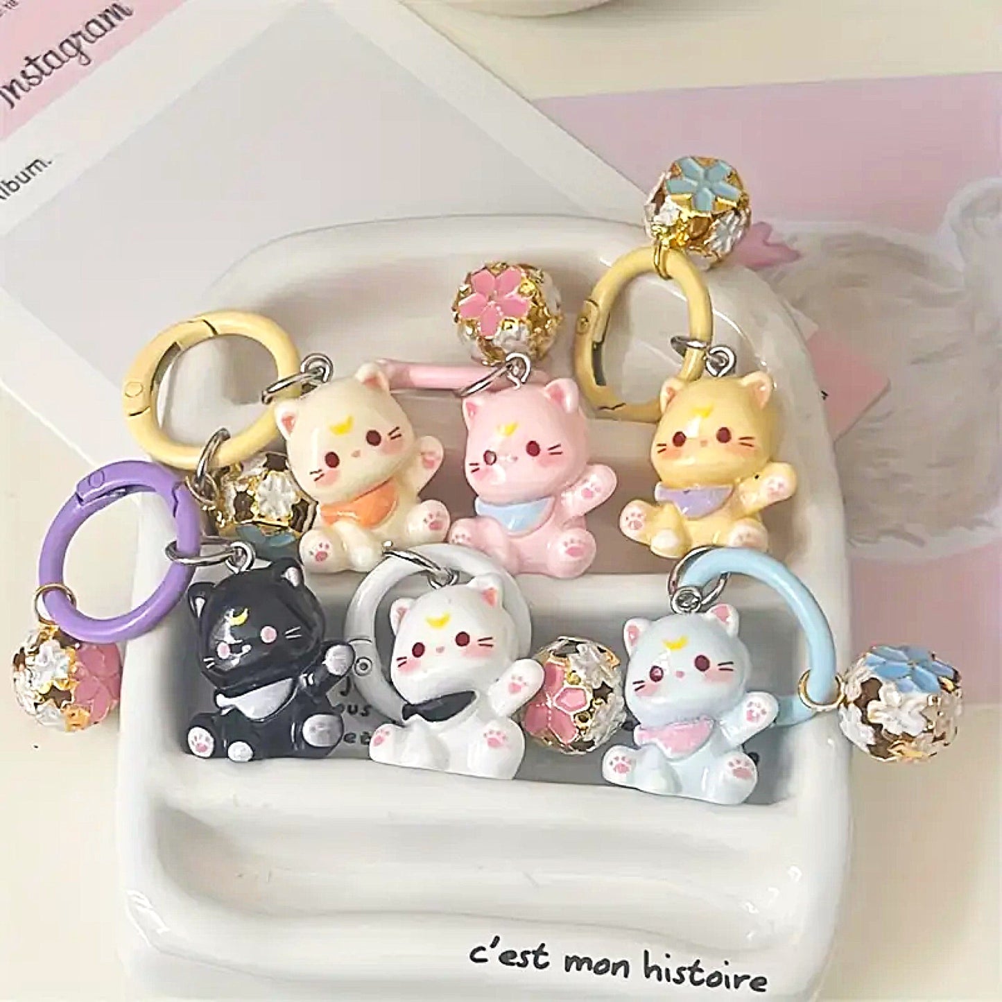 Porte-clés chat grelot sakura