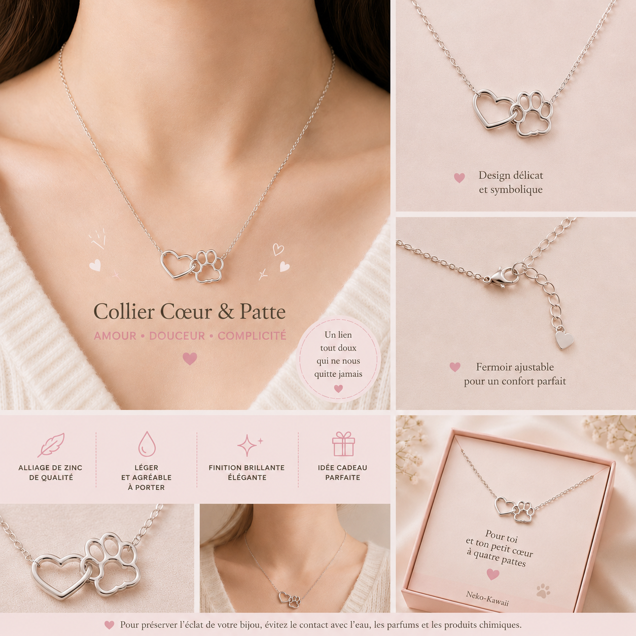 Collier coeur et patte