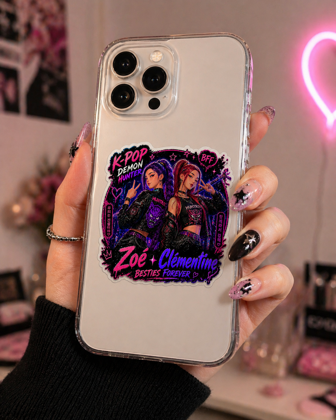 đ Sticker Best Friends PersonnalisĂ© K-pop â Duo BFF NĂ©on Kawaii