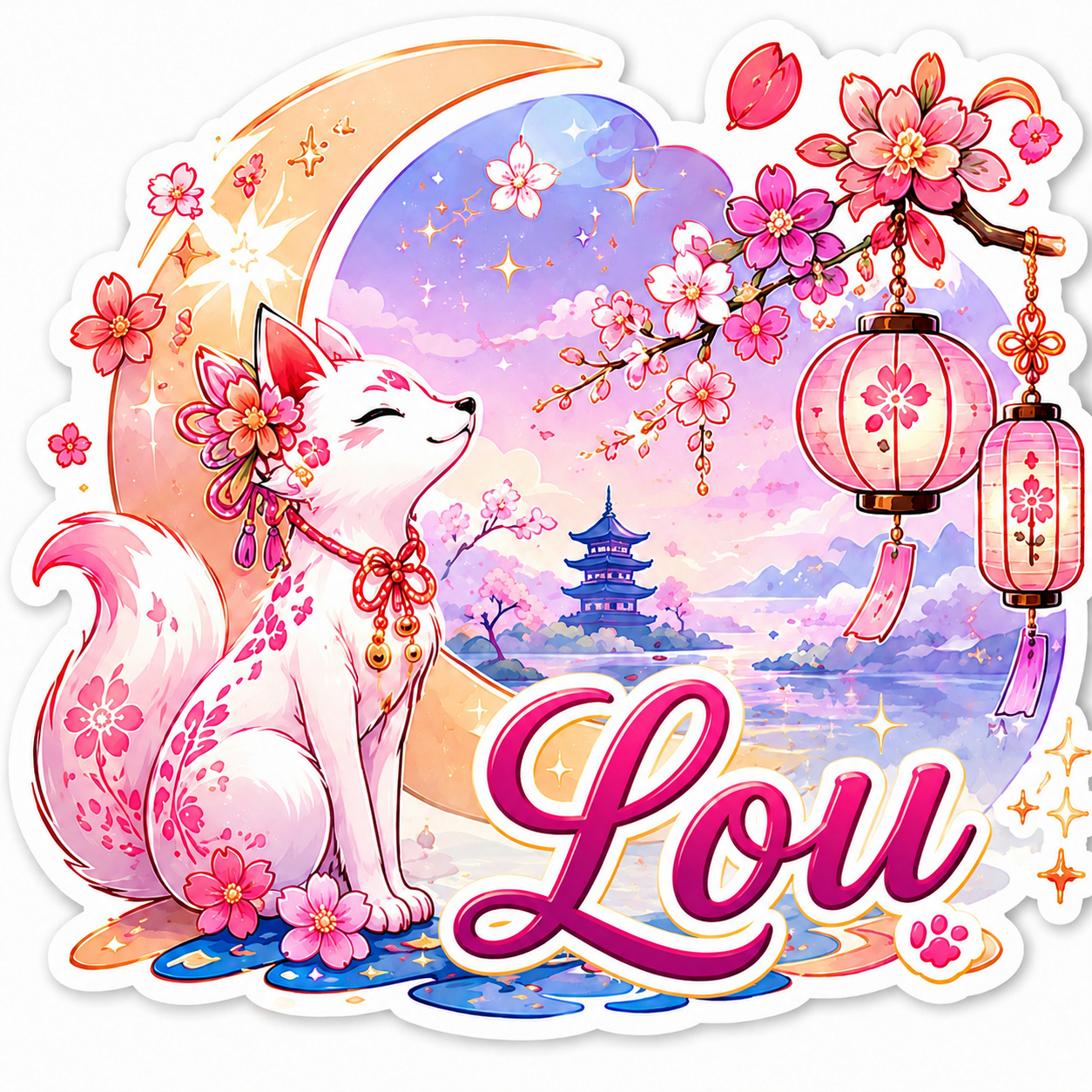 Sticker prénom personnalisable Kitsune Sakura 🌸