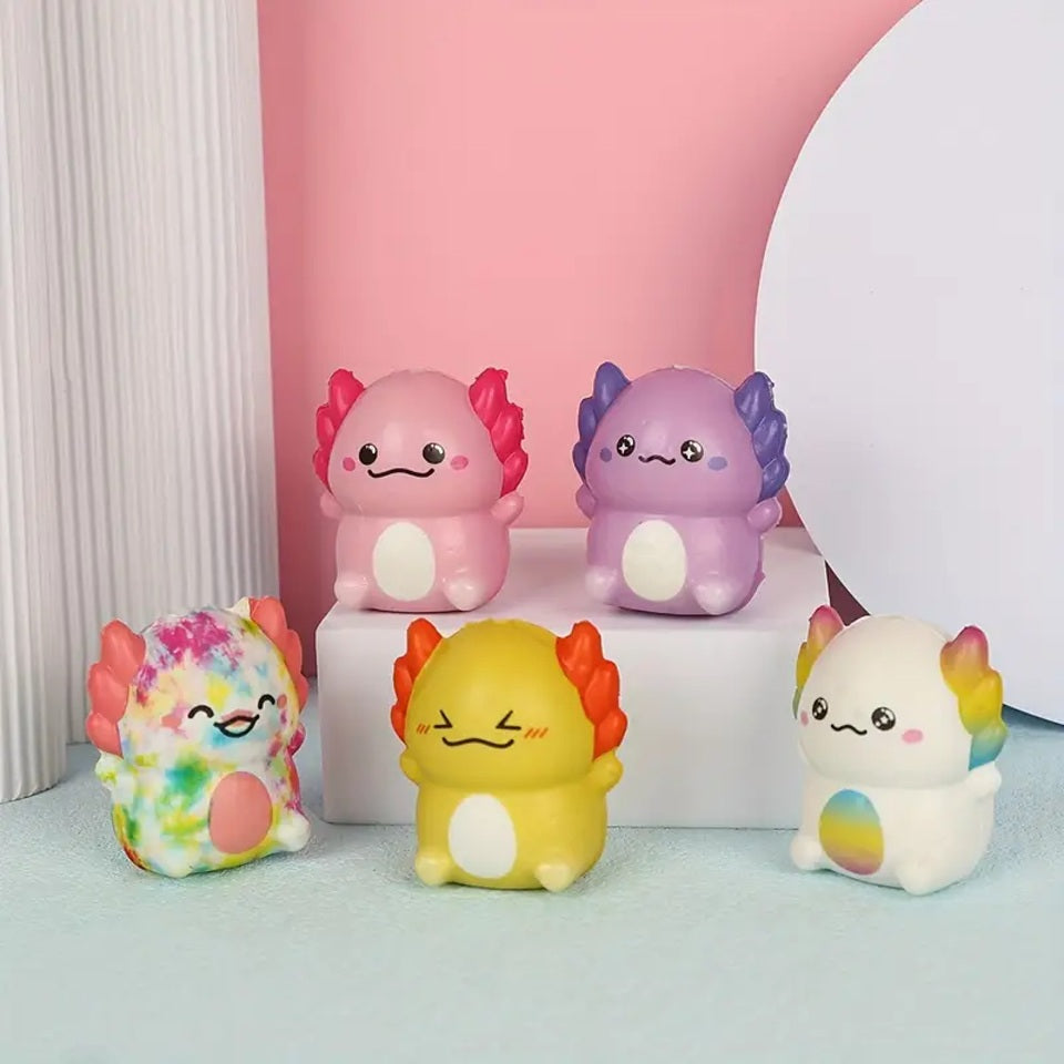 des squishy tout mignon et tout coloré en forme d'axolotl. Effet anti stress garanti !