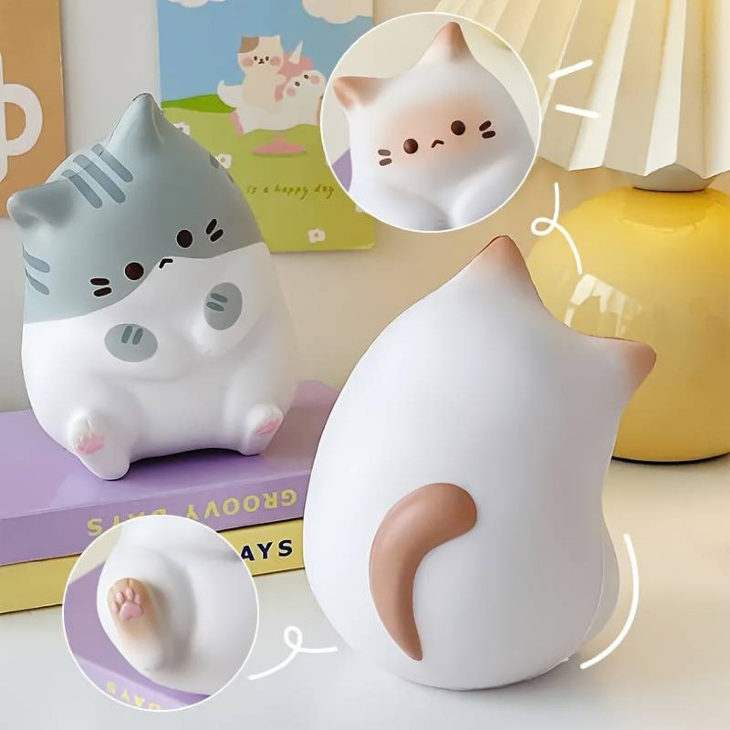 Squishy anti-stress kawaii en forme de chat dodu roux