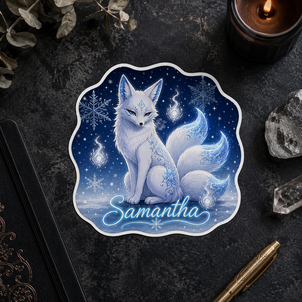 Sticker prénom personnalisable Kitsune 🦊✨