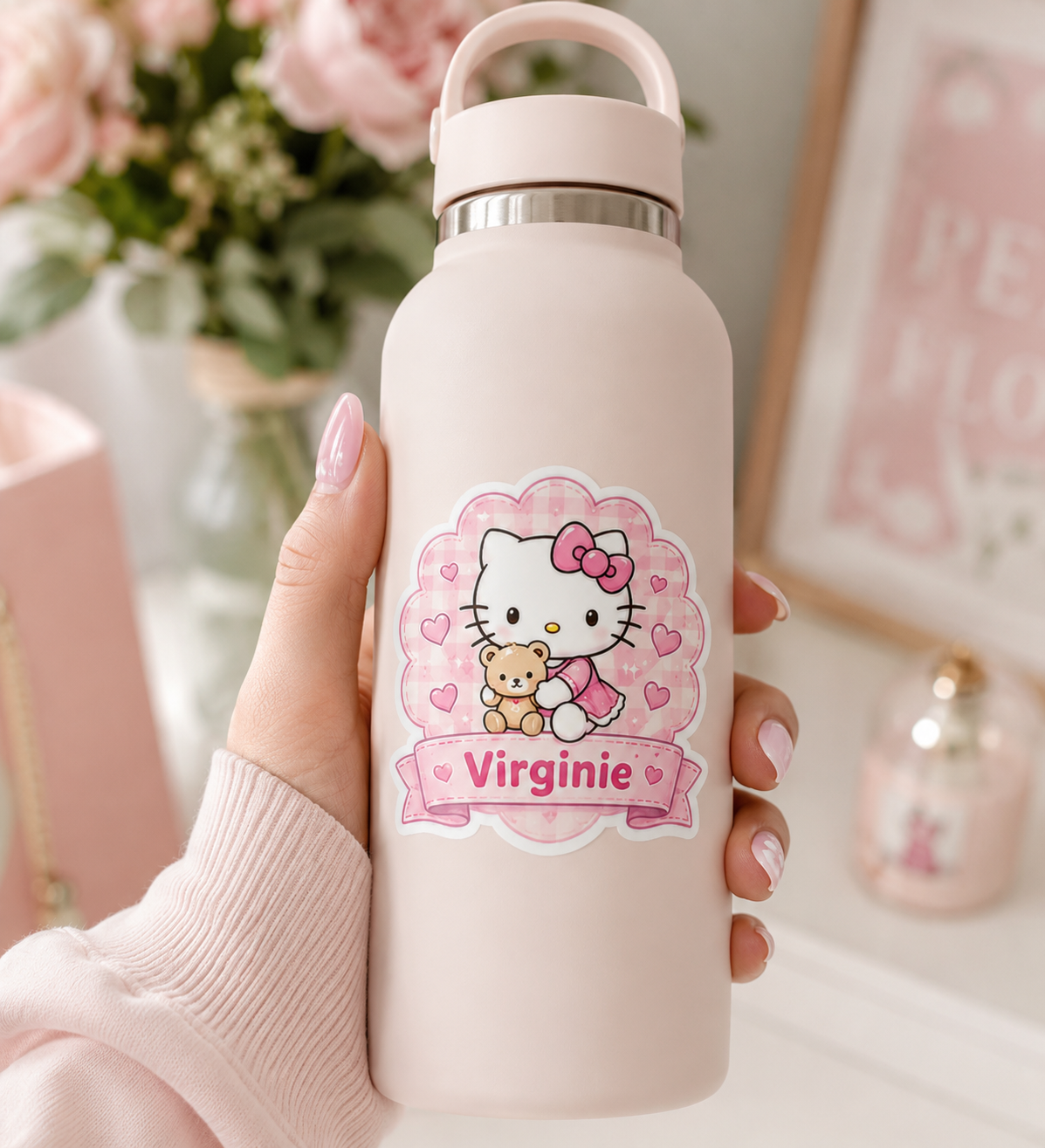 Lot de 6 stickers 6 cm prénom personnalisables Hello Kitty 🐱✨