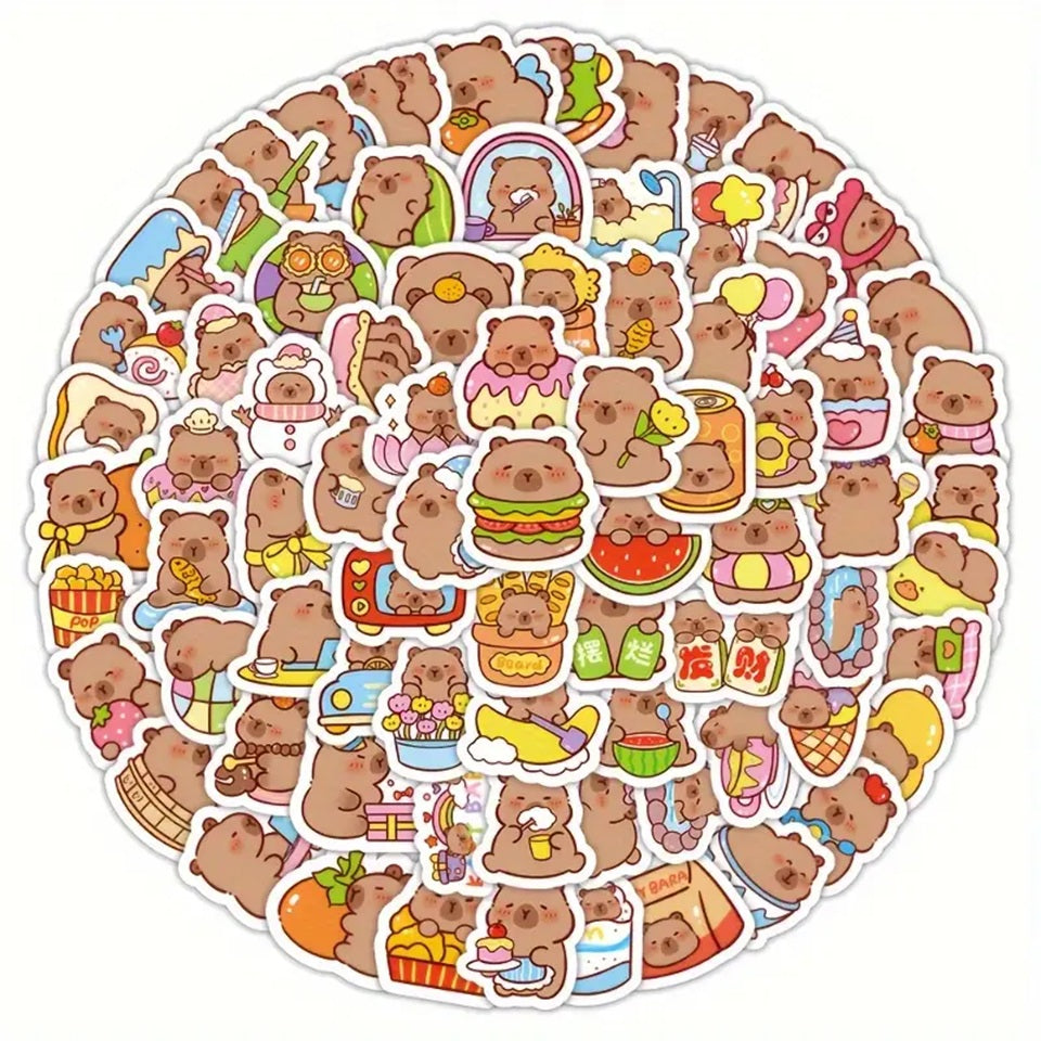 un lot de 20 stickers inspiré des capybaras. Idéal pour le scrapbooking, ils sont adorablement représentés dans des situations de la vie quotidienne drôles et amusantes.